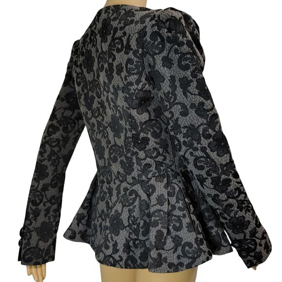 Betsey Johnson Floral Jacket Brocade Runway Peplum Ribbon Fit Flare Size 6 - Picture 7 of 9